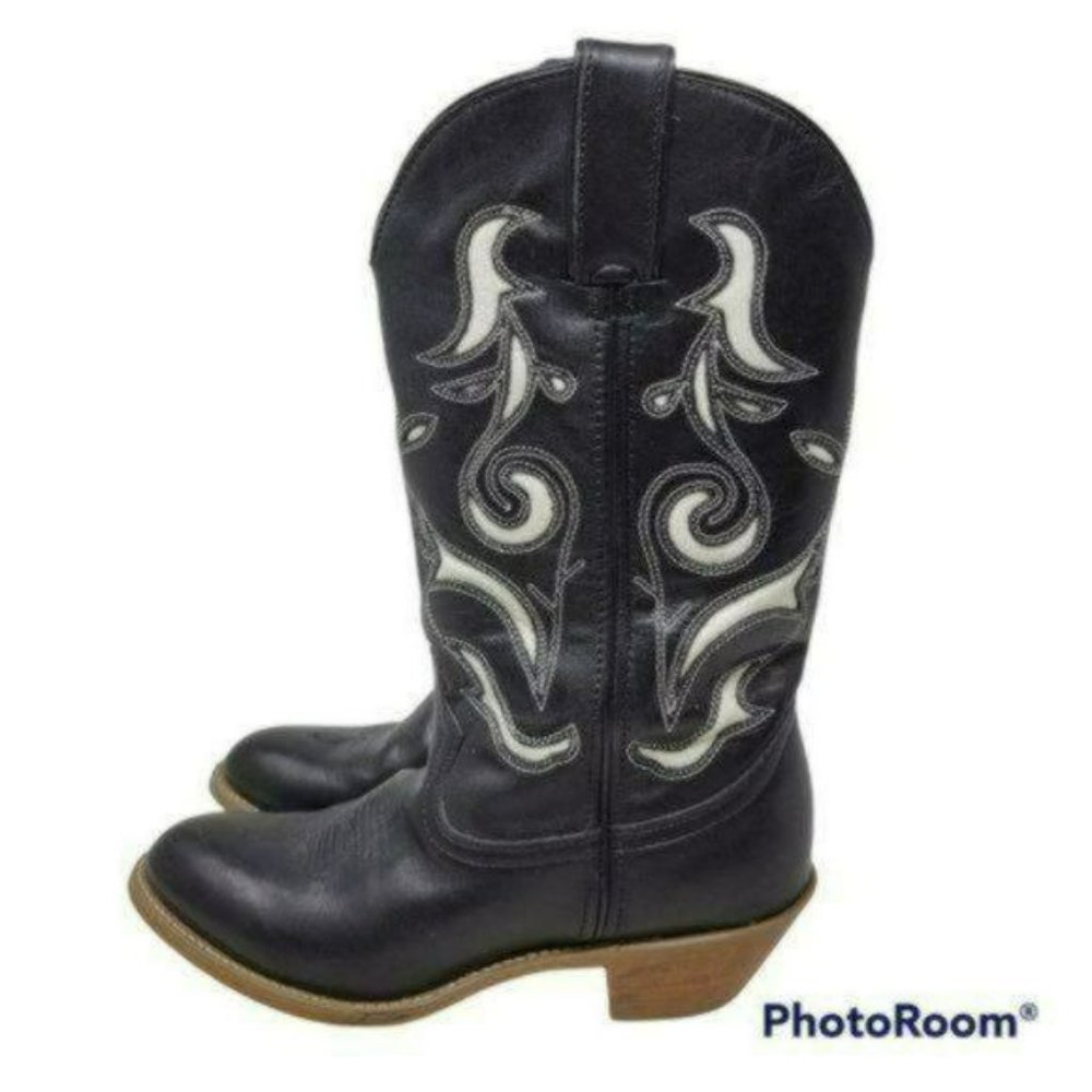 DURANGO Leather Inlaid Cowboy Boots Black White Walking Heel Women's Size 6M - Picture 4 of 8